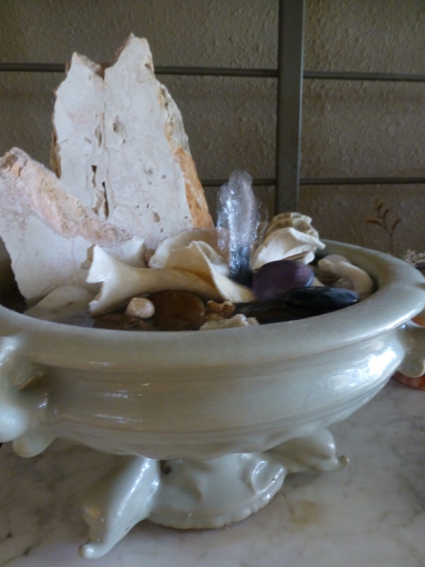 Vintage celadon vessel makes perfect table-top water feature!